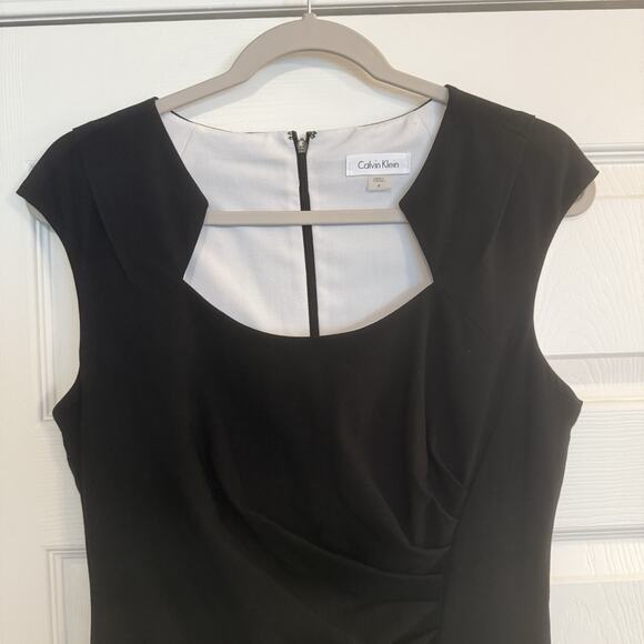 Calvin Klein Cocktail Dress Sz 8 Black LBD Career Ruched Little Black Dress EUC - Picture 6 of 16